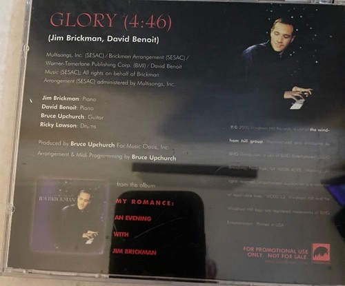 Jim Brickman & David Benoit - Glory - Single (Windham Hill- 2000)-Used CD-Mint - Picture 2 of 3