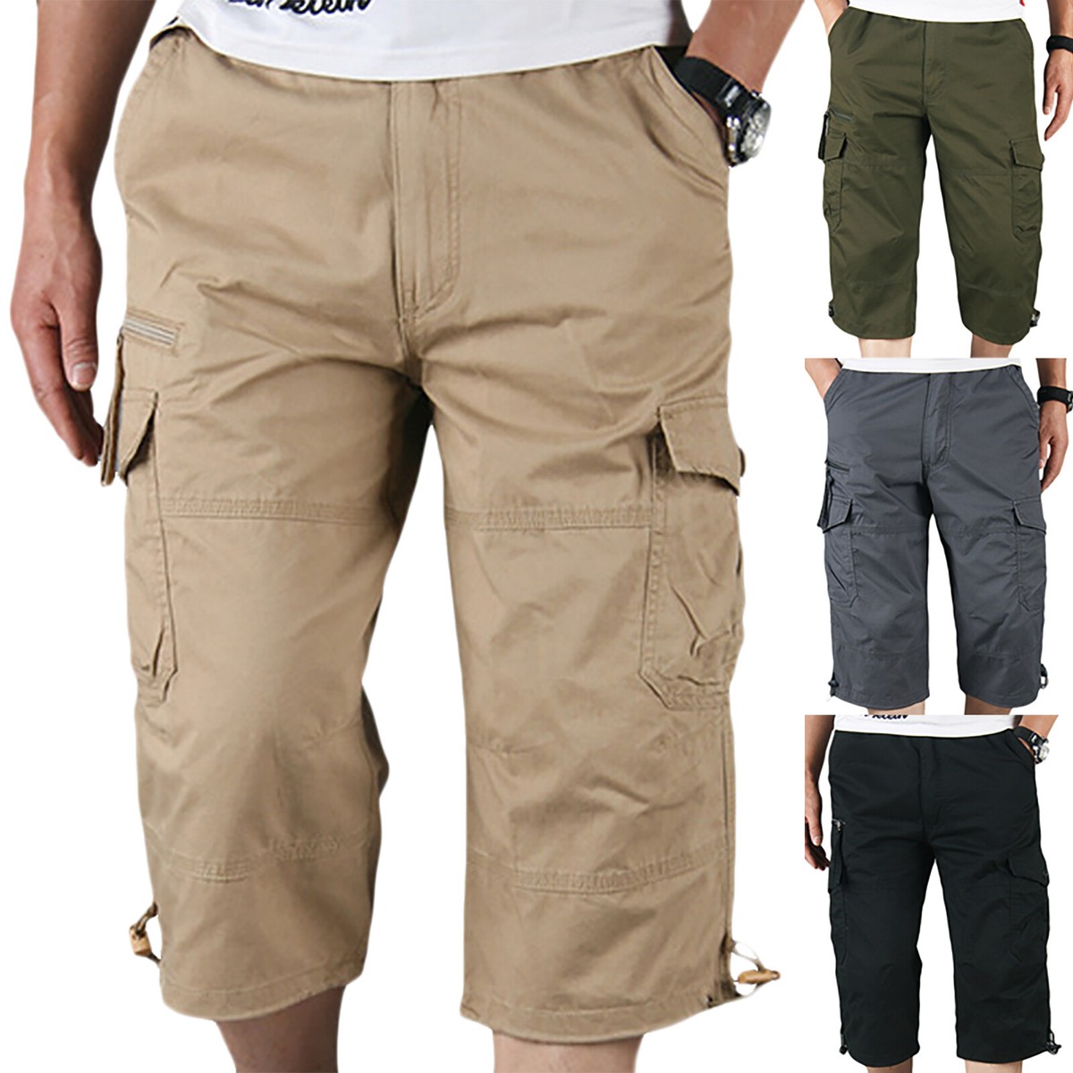 【MODIMOOD】CARGO SUMMER BERMUDA PANTS Mens Elastic Waist Cargo Combat Pants Long Shorts Summer