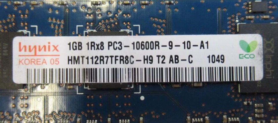 Hynix 1GB PC3-10600 1RX8 ECC 240P DDR3-1333 Server Memory HMT112R7TFR8C-H9 - Image 3 of 3