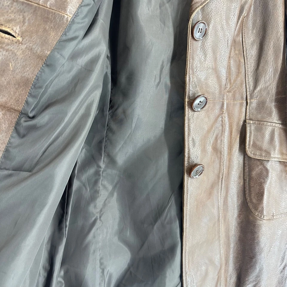 Abrigo A.N.A Vintage Marrón Chocolate Cuero Genuino Botón Delantero Largo Medio Talla M Foto 4 de 4