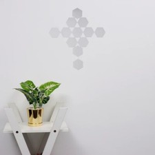 Hexagon 12 Silver 3" MIRROR STICKERS Acrylic WALL DECALS Dorm Rooms Decorations
