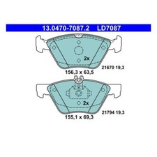 ATE 13.0470-7087.2 Plaquettes Frein Avant Mercedes-Benz C208 Chrysler 19,3 mm