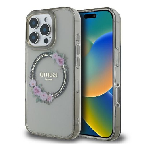 Funda protectora GUESS iPhone 16 Pro Max MagSafe IML Flowers Wreath negra - Imagen 7 de 8
