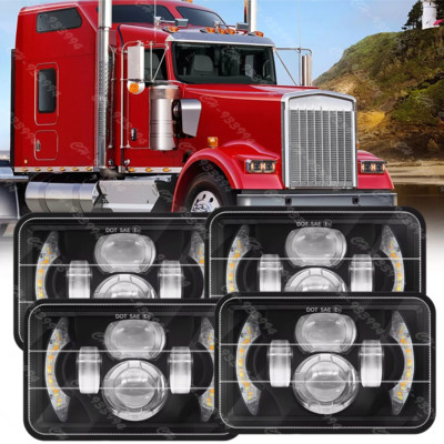4pcs 4x6'' LED Headlights DRL For Peterbilt 357 378 379 Kenworth Freightliner