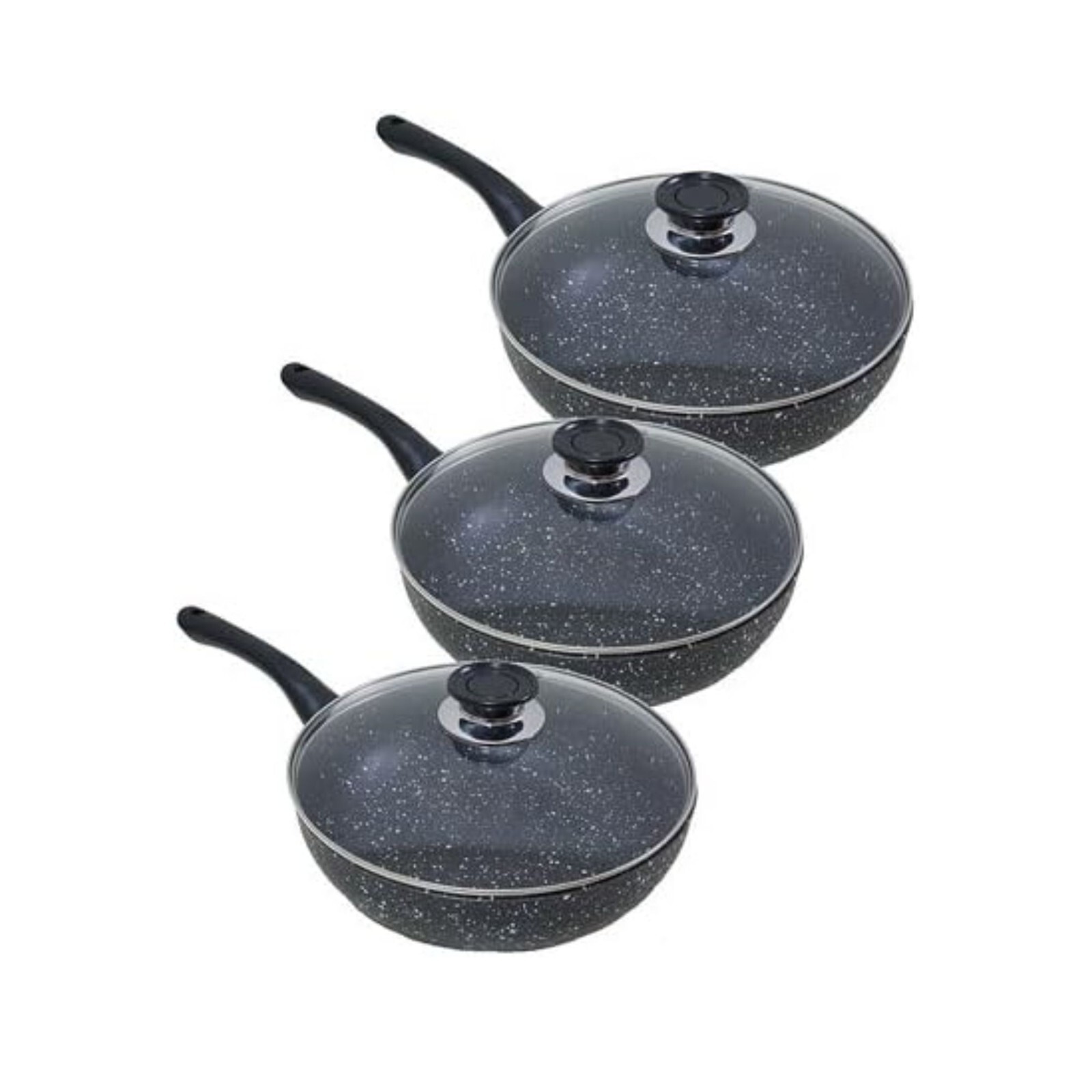 Set 3 Padelle Bavaria Pietra Lavica Nera Induzione Professionali