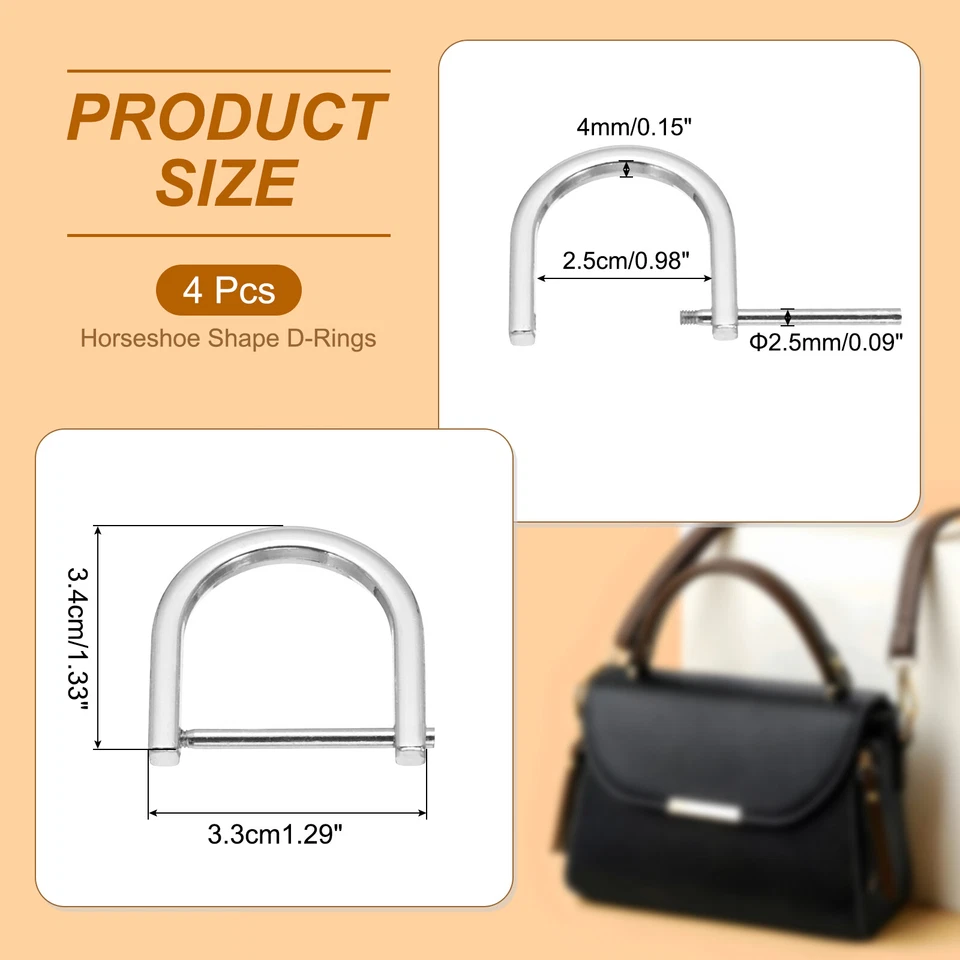4 Piezas Anillos en D de 1" Grillete Herradura Forma de U Anillo en D Plata Foto 2 de 4