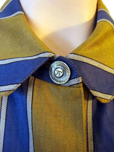 GUCCI tuta blu a righe oro blu giacca blazer 46 m 10 bottoni LINO cappotto vintage SOLE