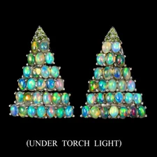 925 Sterling Silver Earrings Oval Fire Opal Chrome Diopside Gemstone Jewelry