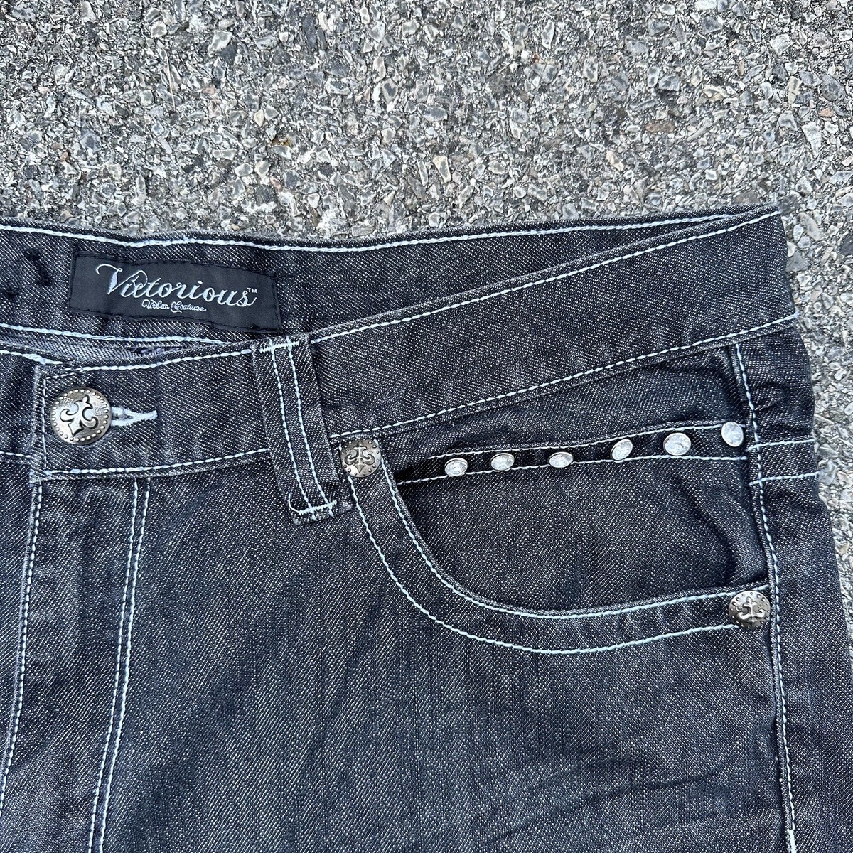 Victorious Jeans Mens 42x31 Urban Couture Black Wide Baggy