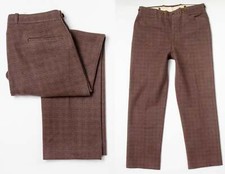 1950s Wool Plaid Work Pants Brown High Waisted Workwear Trousers 36 x 31