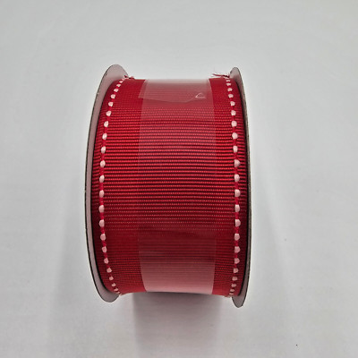 Celebrate It Wired Ribbon Red with White Stitched Edge 1.5'' x 9' NEW