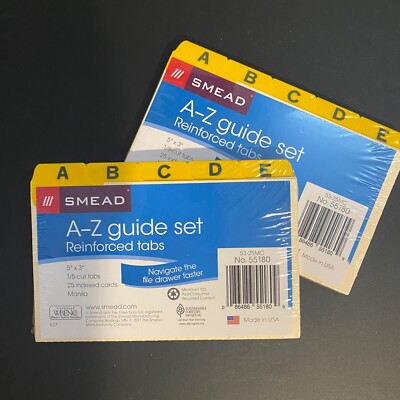 Smead Card Guides A-Z Multicolor Tabs Manila Card 3''x5'' 1/5 Cut (2 Packs)