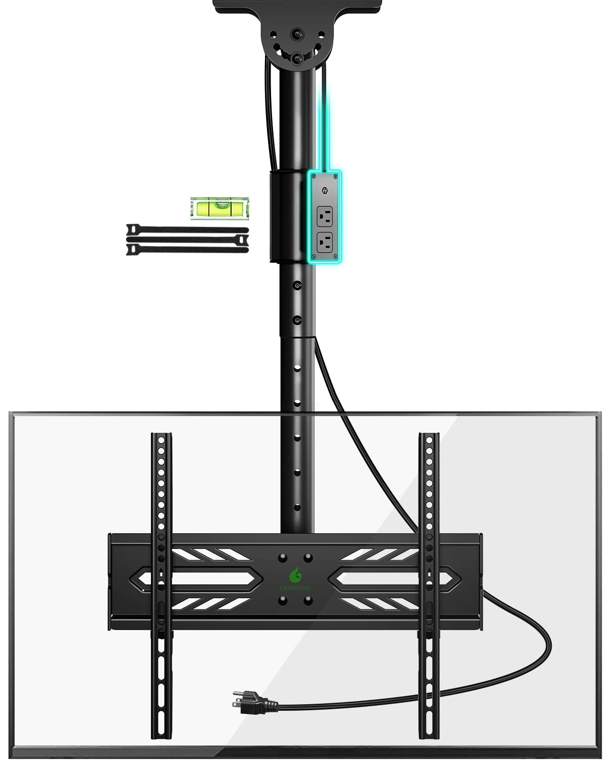Ceiling TV Mount with Power Outlet, TV Mount for 26-65 inch TVs, TV Ceiling M...