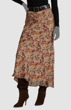  499 Polo Ralph Lauren Women Brown Floral Crinkled Georgette Maxi Skirt Size 10