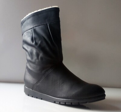 New COUGAR Women Blk Leather Fur Mid Calf Pull On Flat Winter Boot Sz M  Canada - Main Image