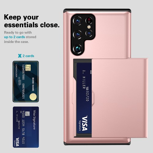 Fr Samsung Galaxy S24 S23 Ultra S22 S21 Slide Card Holder Shockproof Wallet Case - Photo 5 sur 22