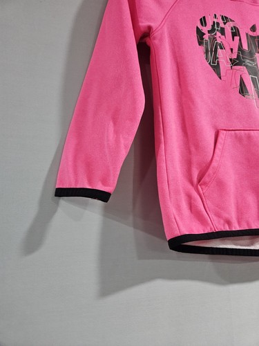 Youth S - UNDER ARMOUR Hot Pink Hooded Sweatshirt, Black Heart Logo, Pocket - Picture 4 of 7