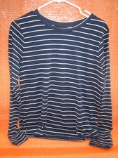 TIME AND TRU Blue Stripe R/Neck L/Sleeve Pullover Womens Top T-Shirt Size M 8 10