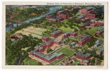 University of Minnesota, Minneapolis, aerial c1940's Mississippi River, bridges