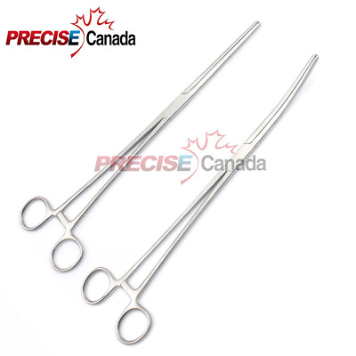 2-Piece Straight & Curved Hemostat Forceps Set - Locking Clamps, Stainless Steel For Medical, Craft & Hobby Use