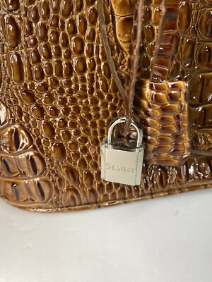 Stauer Brown Crocodile Embossed Leather Purse Handbag Faux Alligator Croc