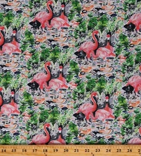 Cotton Flamingos Art Landscape Birds Animals Fabric Print by the Yard D575.90