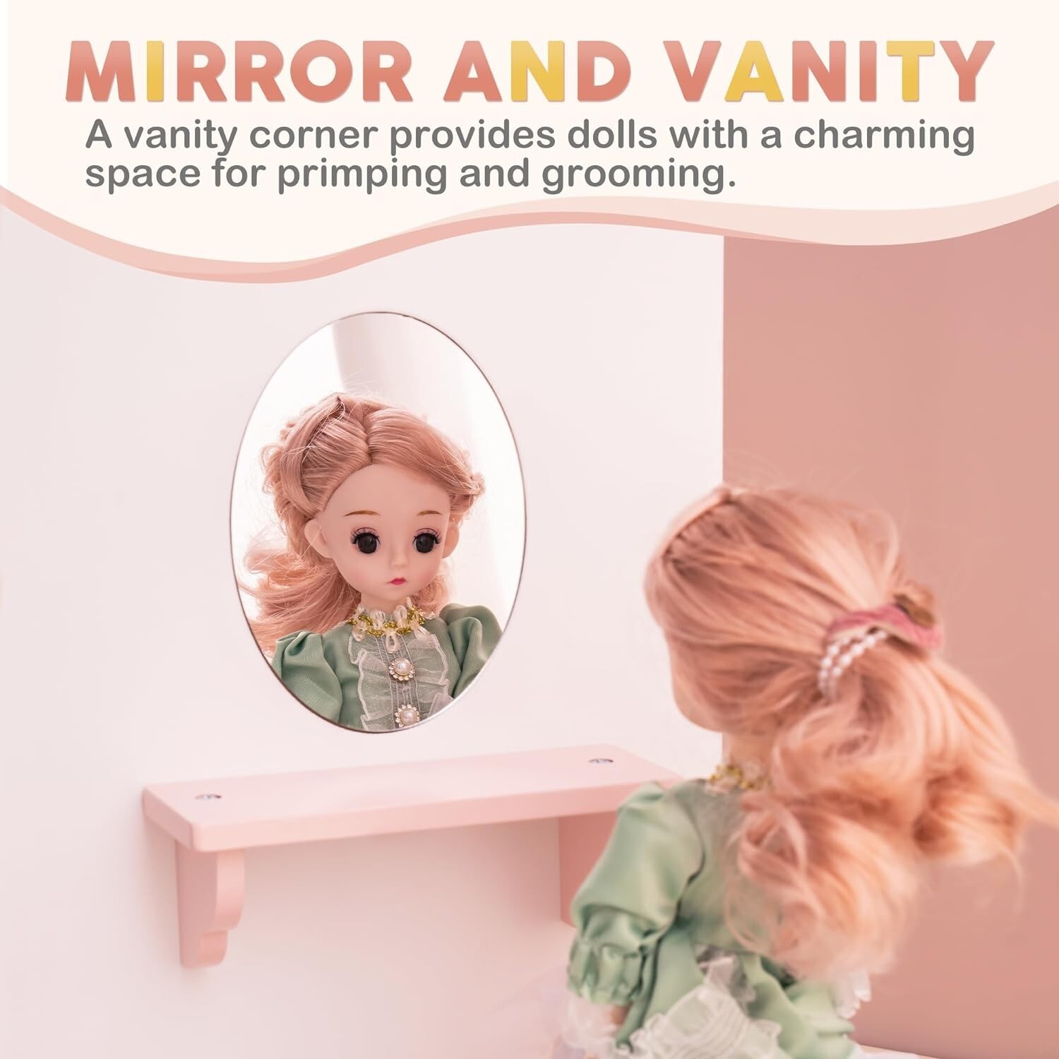Robud Wooden Play Armoire Closet with Clothing Hangers  Fits 18 in Dolls Pink