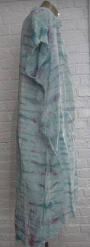 XCVI L Women's Linen Dress Blue Pink Tie Dye Midi Short Sleeve Shift - Picture 5 of 11