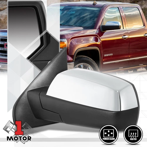 [Left] Driver Side Chrome Heated Replacement Mirror for 14-18 Silverado/Sierra