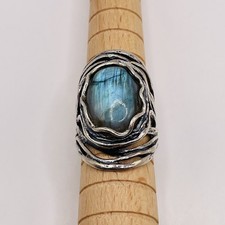 Large Oval Labradorite Sterling Silver 925 Gemstone Statement Ring Size 6.5