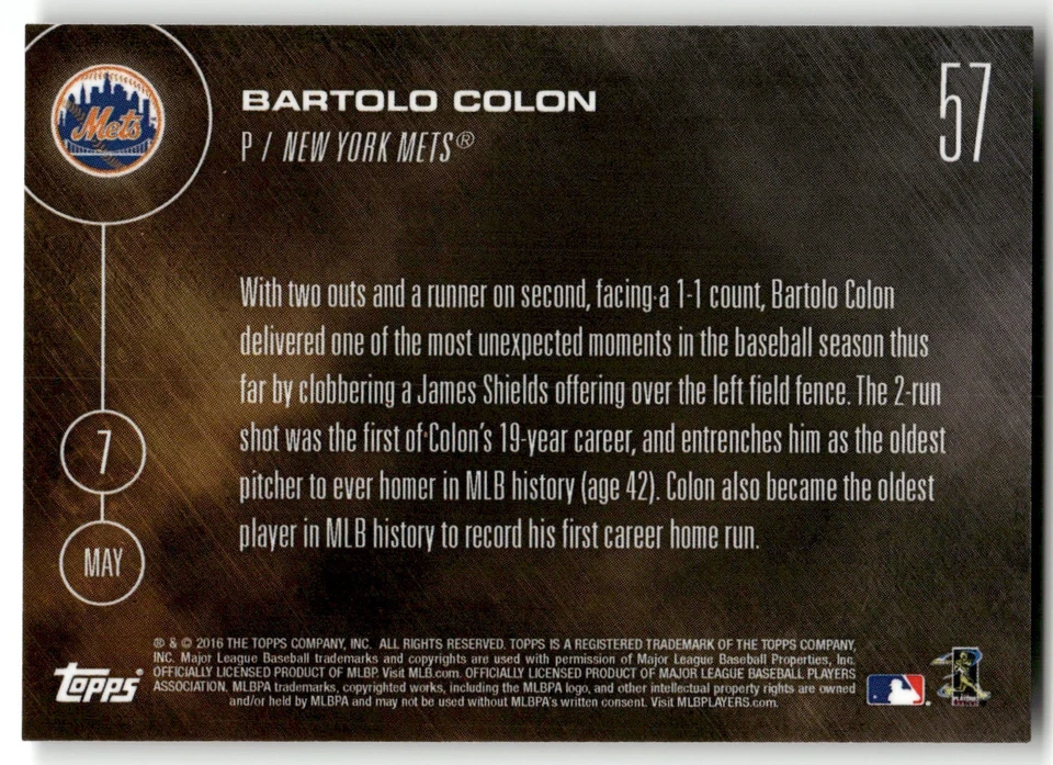 Bartolo Colón 2016 Topps AHORA IMPOSIBLE SE HACE POSIBLE 1ª RR #57 ¡DURO! Foto 4 de 4