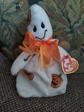 2006 Ty Beanie Baby Ghoulish the Halloween Ghost Pumpkins 7" Plush