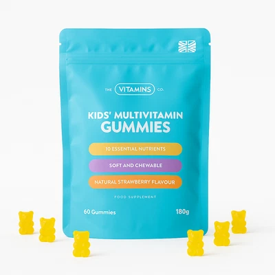 THE VITAMINS CO Kids Multivitamin Gummies 60 Strawberry Chewables – 10 Essential Nutrients