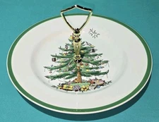 Spode England Christmas Tree 1 Tier Handle Serving Dish / Tidbit Tray 10 5/8"