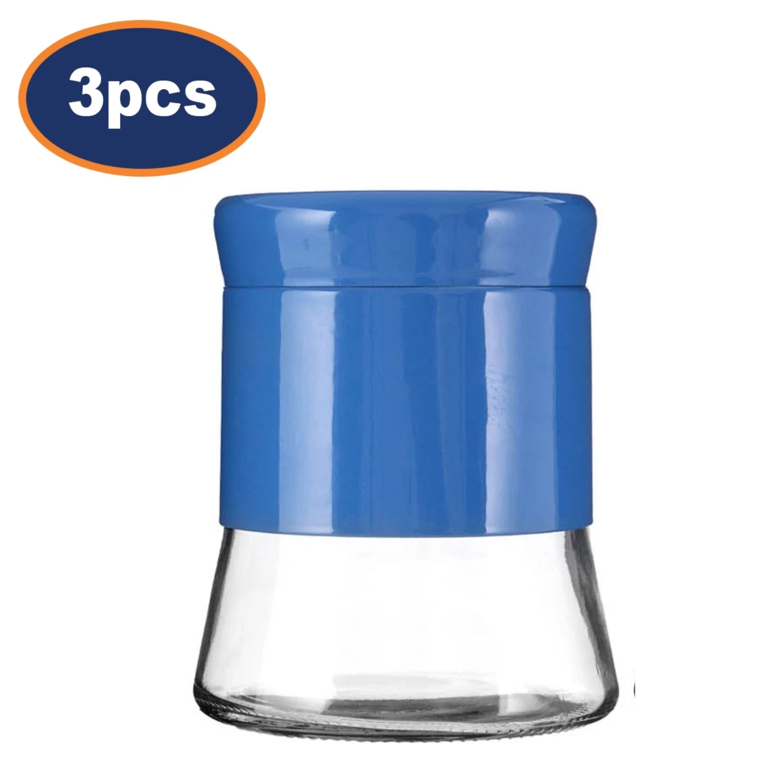 Set of 3 800ml Blue Stainless Steel Glass Coffee Sugar Tea Kitchen Storage Jars