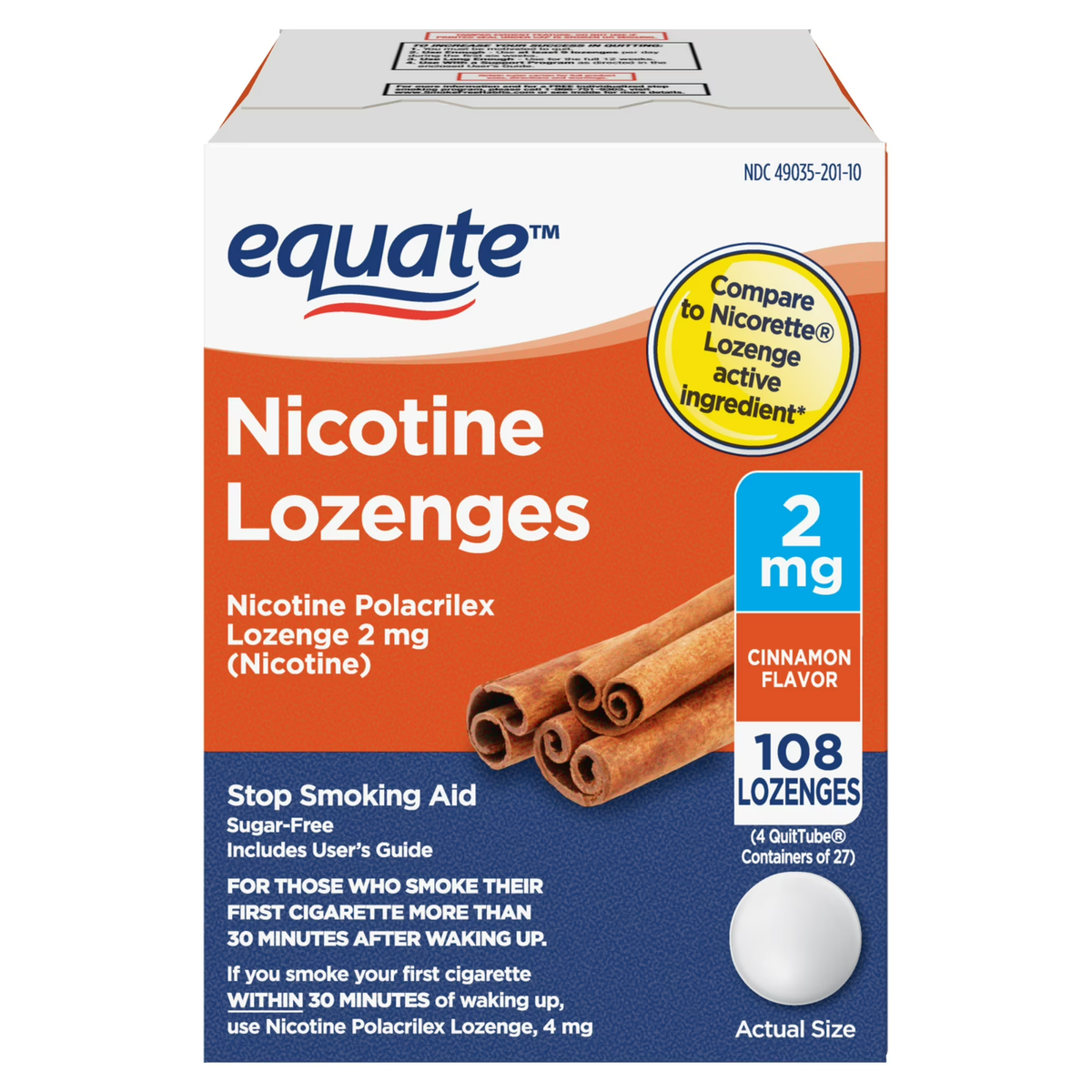 Equate Nicotine Lozenge 2 mg, Cinnamon Flavor, 108 Count – Stop Smoking Aid 