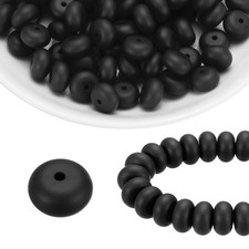 110Pcs Silicone Beads 14mm Lentil Rubber Focal Beads Bulk, Black