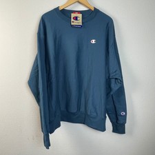 Champion Reverse Weave Crewneck 90s Vtg Sweatshirt Teal Blue Loose Fit Mens XL