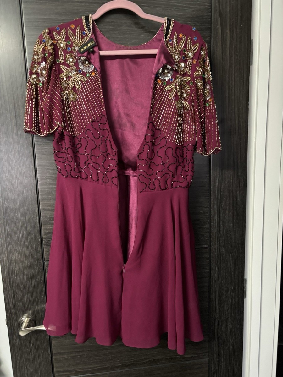 virgos lounge burgundy dress Virgos Lounge Ariann full maxi dress with emellishment in wine