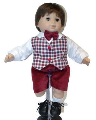 Burgundy Shorts Shirt Vest Bow-tie Doll Clothes For 15  Bitty Baby Boy (Debs)