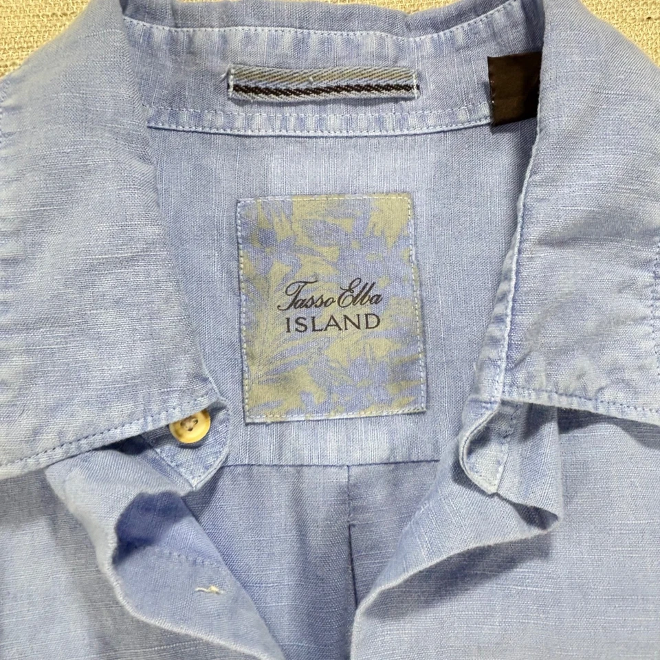 Tasso Elba Island Linen Cotton Button Up Roll Tab Long Sleeve Shirt L - Image 2 of 4