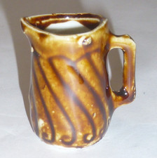 ANTIQUE GERMANY BROWN GLAZE STONEWARE PITCHER Toothpick holder Miniature Doll