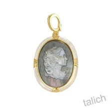 18K Gold Plated Sterling Silver Mother of Pearl Mermaid Profile Cameo Pendant