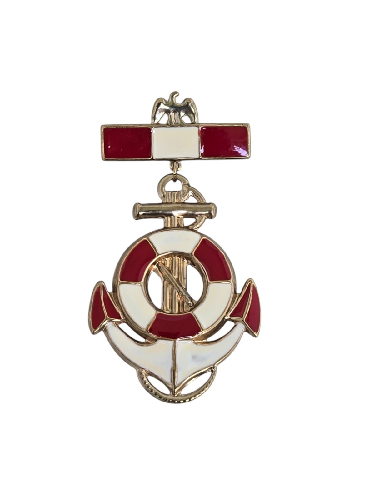 Vintage Lightweight Gold Tone and Enamel Nautical Anchor Eagle Pin/Brooch