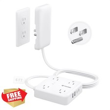 TROND Flat Plug Power Strip with Outlet Cover - 6ft Extension Cord with Multi...