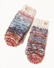 Fat Face Reverse Knit Mittens beige teal brown woolly thick gloves New Tags BNWT