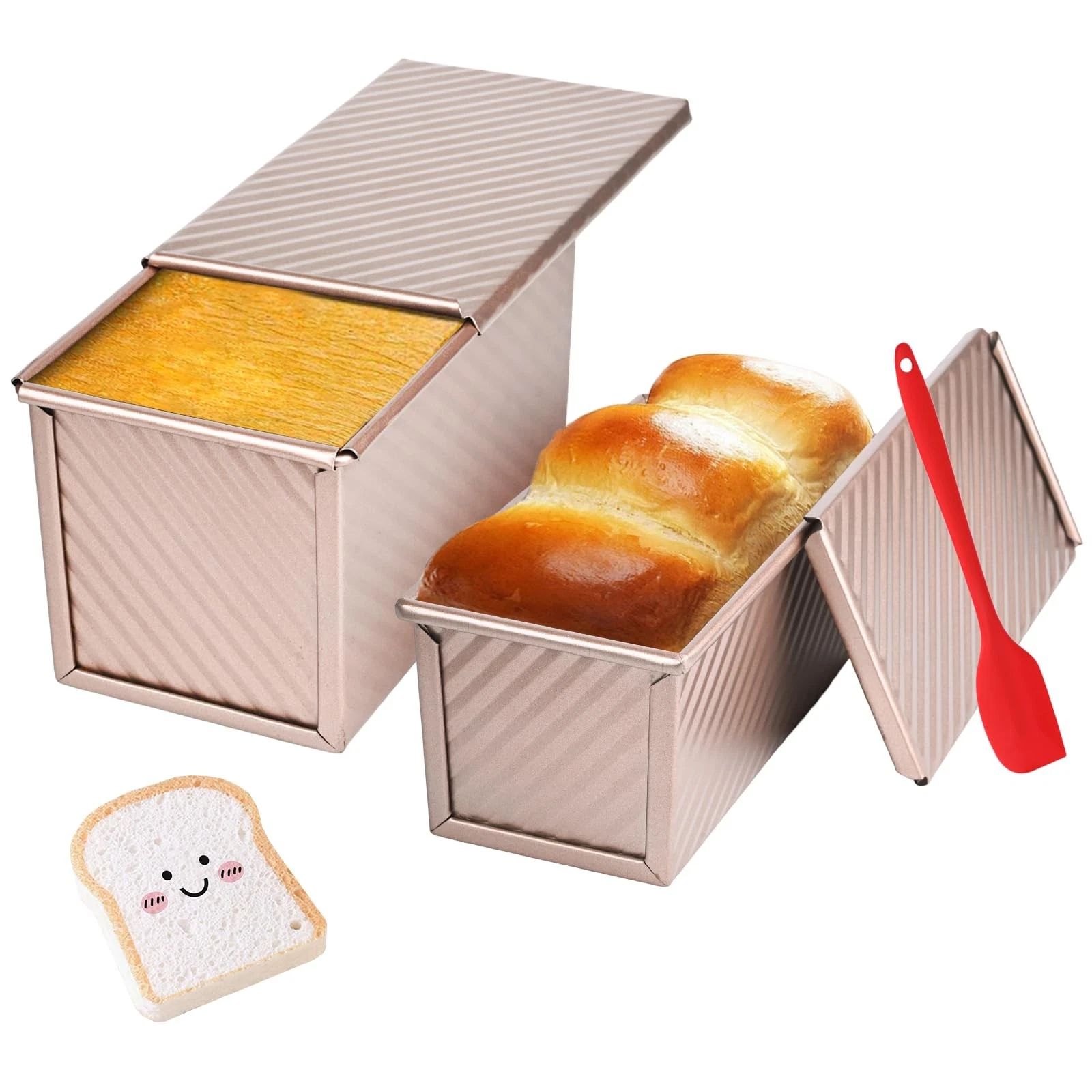 2 Pack Pullman Loaf Pan with Lid, 1 lb/0.5 lb Dough Capacity for Homemade Bre...