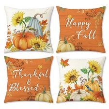 Fall Pumpkin Sunflowers Throw Pillow Covers 18 x 18 Inch Set of 4