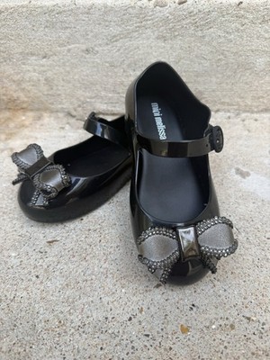 Mini Melissa Sweet Love IV BB in Black with Gray Bow Mary Jane Kid Size 10