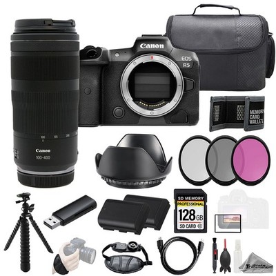 Canon EOS R5 + RF 100-400mm f/5.6-8 IS USM Lens 128GB +Ext Bat+ 3 PC Filter- Kit